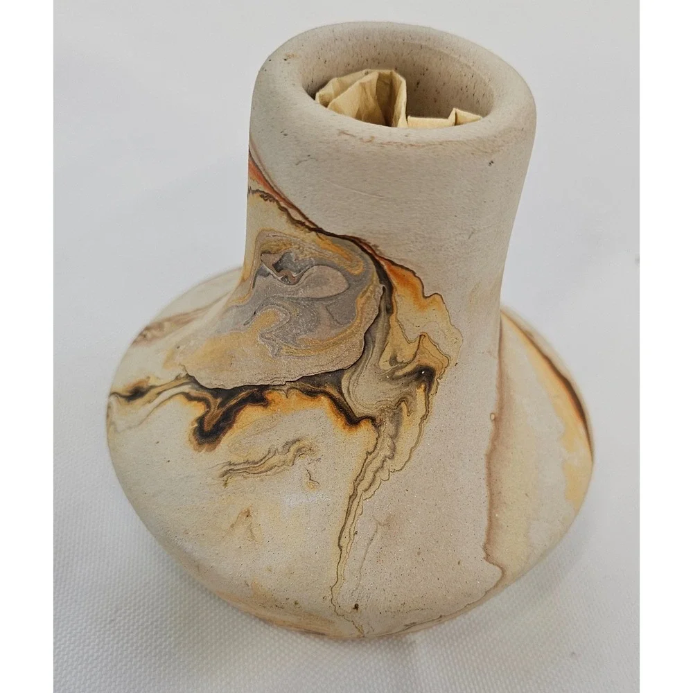 Nemadji‎ Earth Pottery Marbled Swirl Vase USA Hand Made Southwestern Decor 3.5in